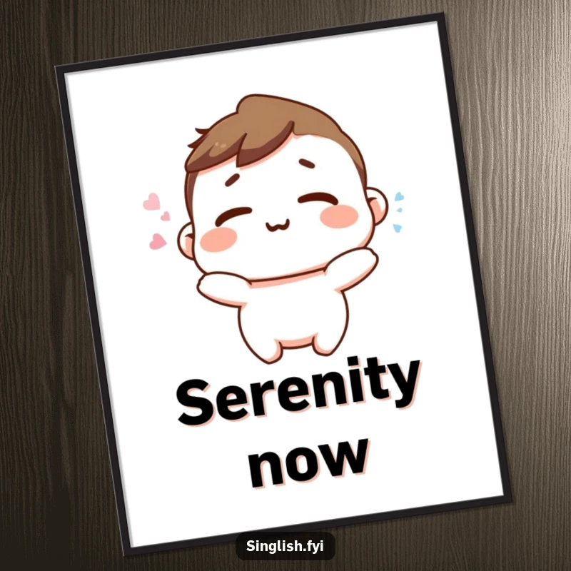 Funny Happy Sigh Poster: A character humorously letting out a happy sigh with relaxed shoulders, ideal for calming wall decor.