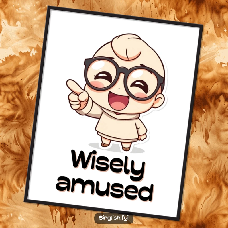 Funny poster features a cute character wearing large round glasses pointing and laughing heartily, bringing cheer to walls.