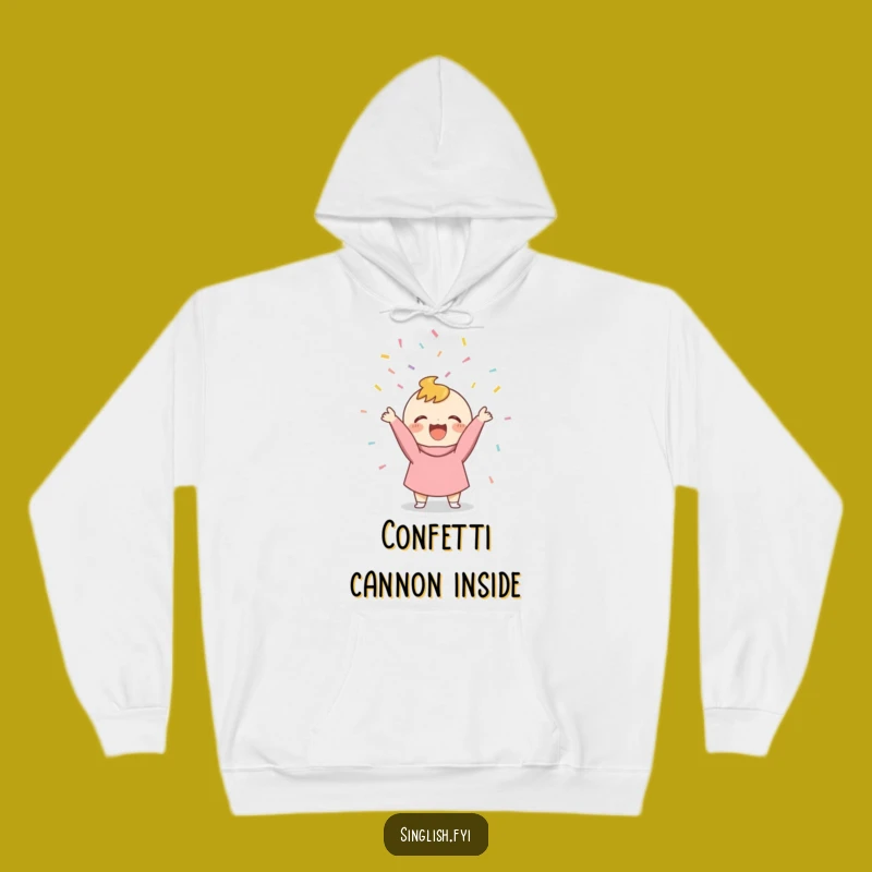 Funny Confetti Thrower Hoodie: Joyful Character Cozy Celebration Gift