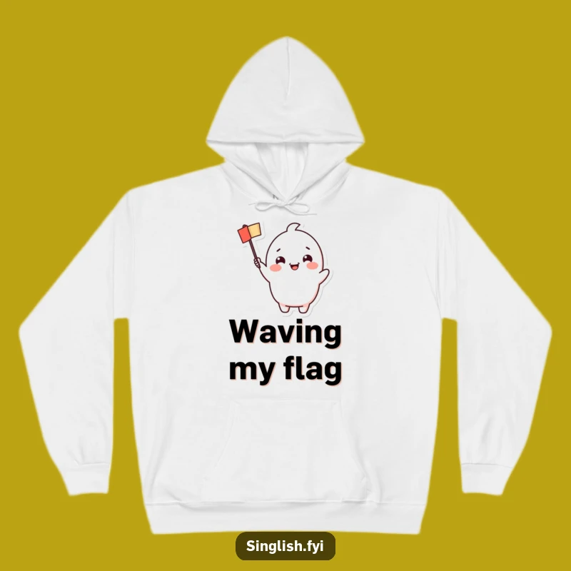 Cozy Funny Cheerful Waving Flag Character Hoodie: Warm & Festive, Great Funny Gift