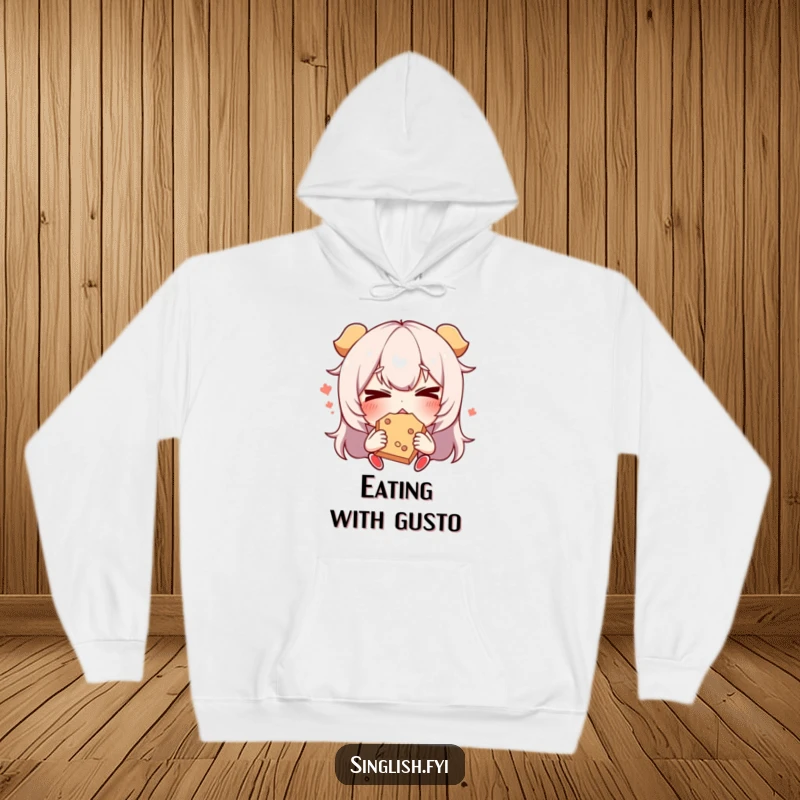 Funny Snack Face Hoodie: A soft hoodie featuring a character making a funny face while eating a snack, embodying the pure joy of treats.