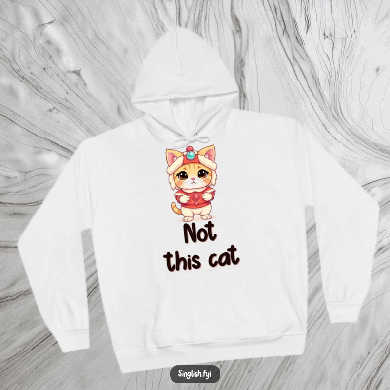 Funny Cat Hoodie: A bewildered cat wears a lion dance costume looking confused, bringing funny pet charm, great funny gift.