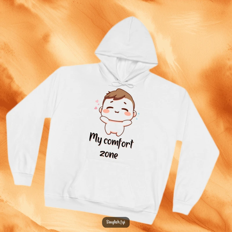 Funny Happy Sigh Hoodie: A character exhaling a happy sigh with relaxed shoulders, offering cozy comfort and peace.