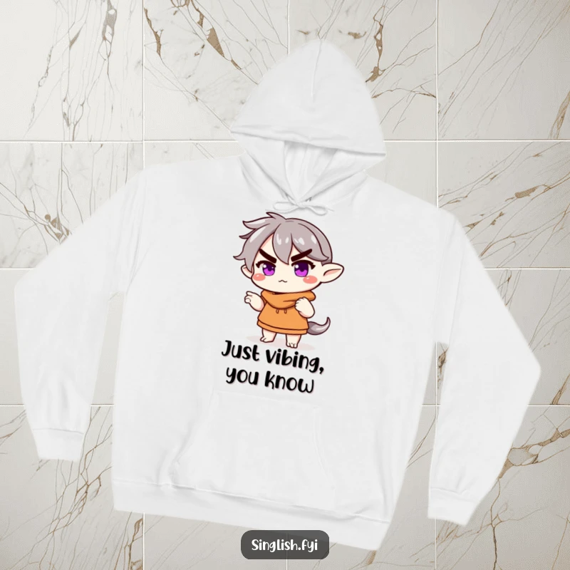 Funny Hoodie: A character shrugs with a raised eyebrow, offering a warm, humorous, and nonchalant vibe.