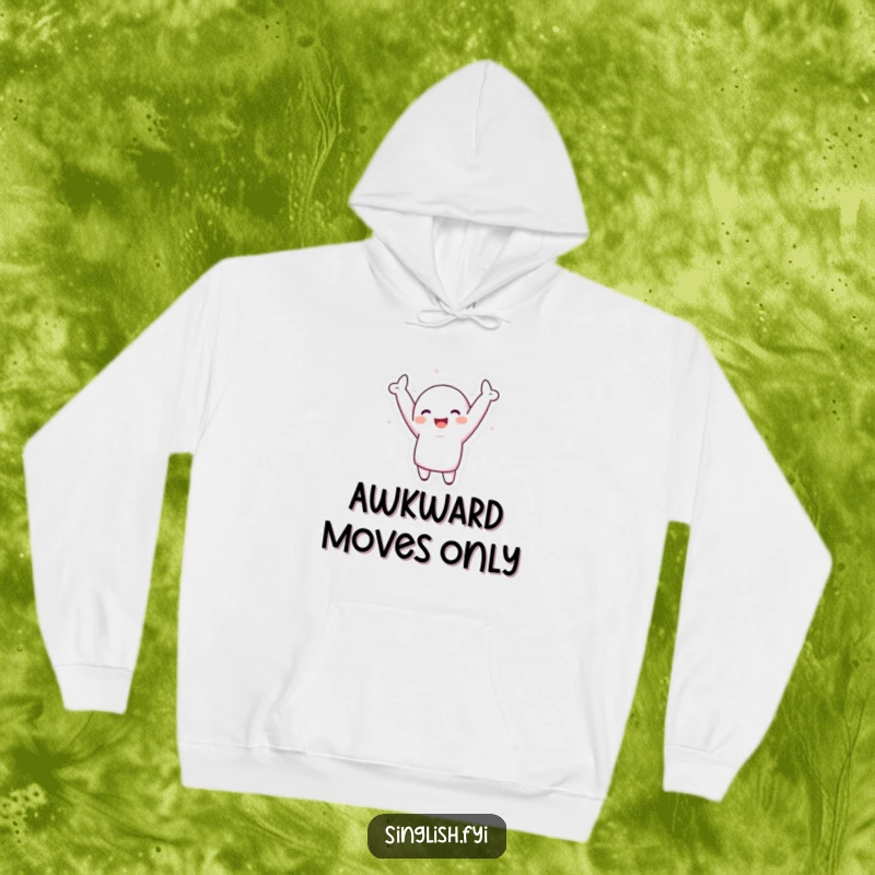 Funny Hoodie: A cartoon character in a joyful, silly dance pose with arms flung up towards the sky, full of energy.