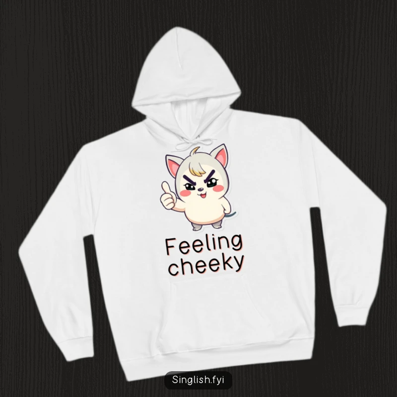 Funny hoodie showcases a playful character winking with a mischievous grin and giving a thumbs up, cozy and cool.