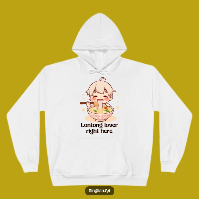 Cozy Funny Lontong Soup Hoodie: Happy Character Slurping Noodles, Warm and Hilarious Gift