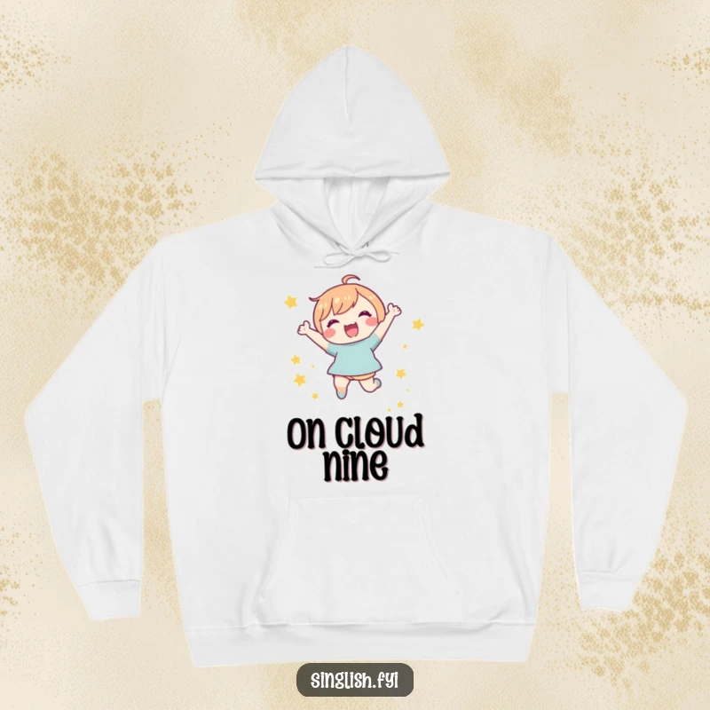 Funny Star Jump Hoodie: A comfortable hoodie featuring a character joyfully jumping in the air amidst twinkling stars, perfect for cozy fun.