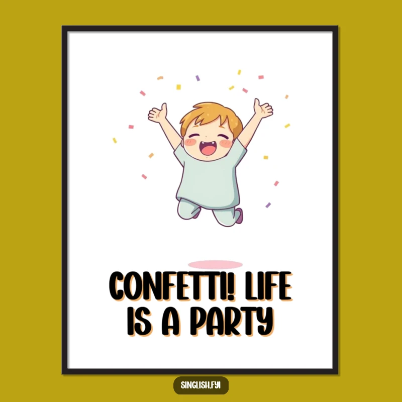 Free Printable Wall Art: Joyful Confetti Jumping Character, Funny Decor