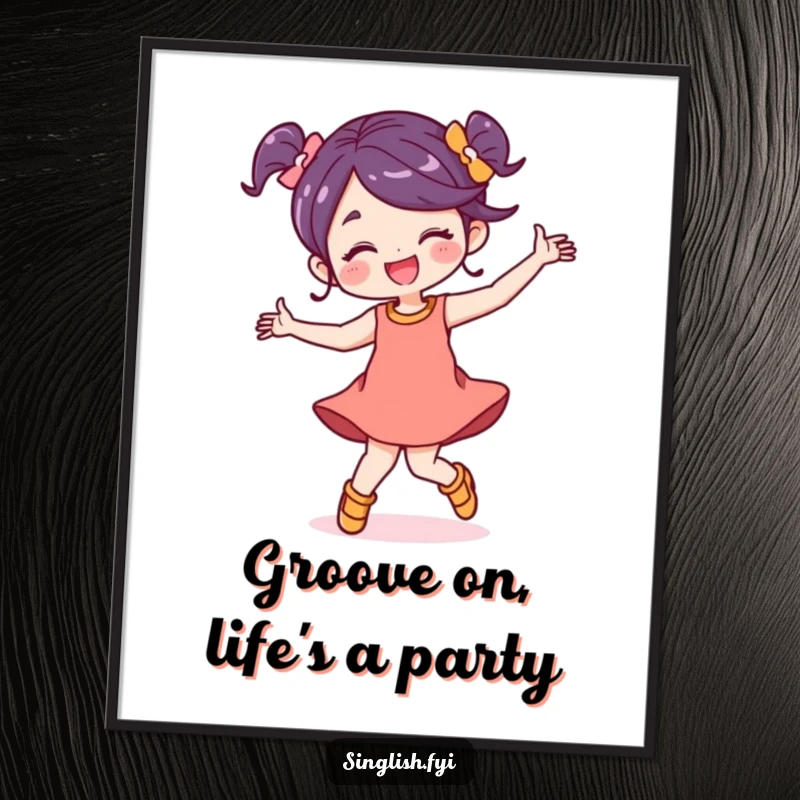 Funny Free Printable Wall Art: A character dancing with wild energy and a carefree smile, celebrating life.