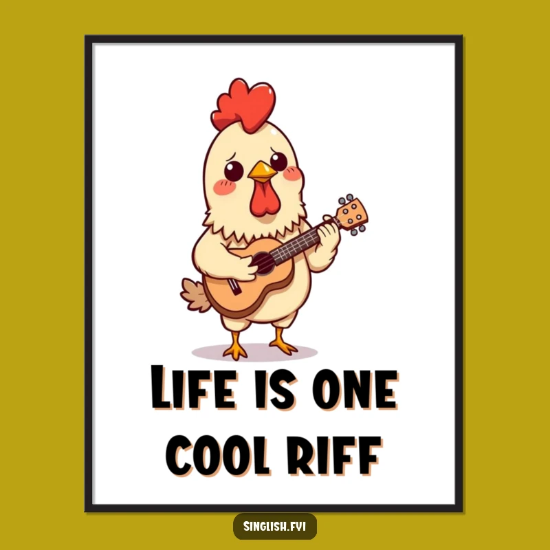 Free Printable Funny Chicken Skewer Wall Art: Ukulele Player Downloadable