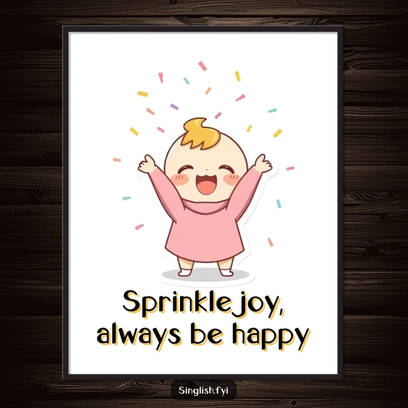 Funny Free Printable Wall Art: Tiny character joyfully throwing upward a cascade of colorful confetti, creating a festive scene.