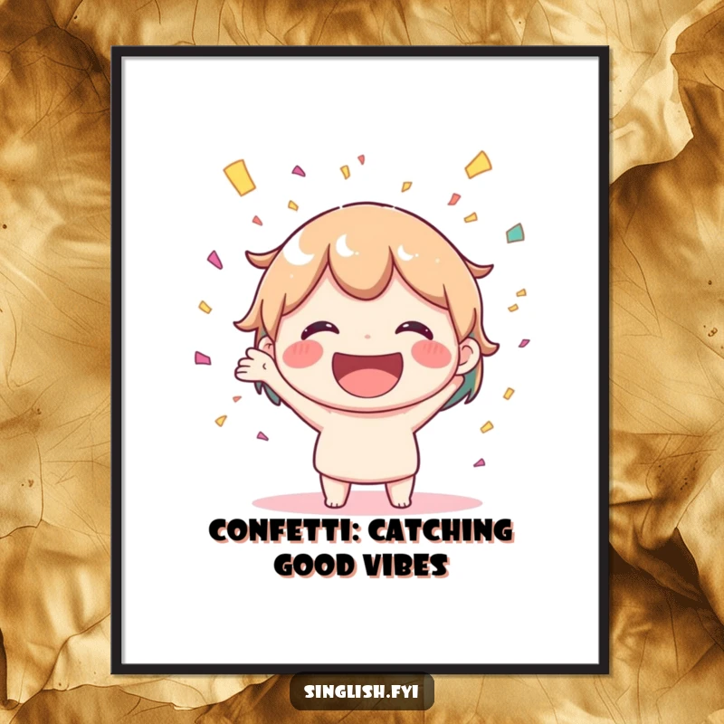 Funny Free Printable Wall Art depicting a joyful character with a big smile throwing confetti, creating a festive and happy atmosphere.