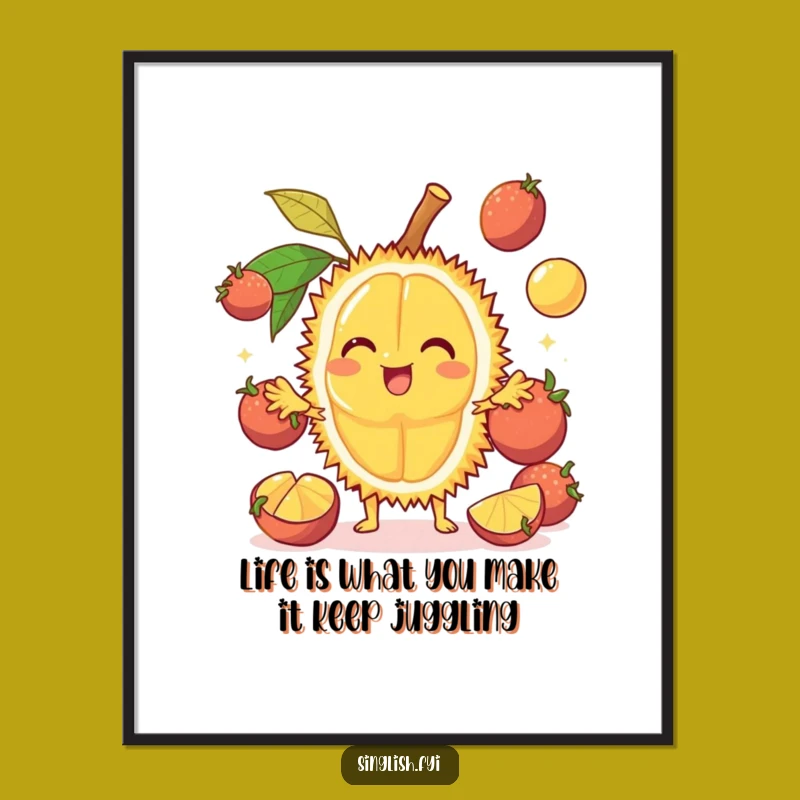 Funny Free Printable Wall Art: Durian Fruit Juggling Humorous Downloadable Decor