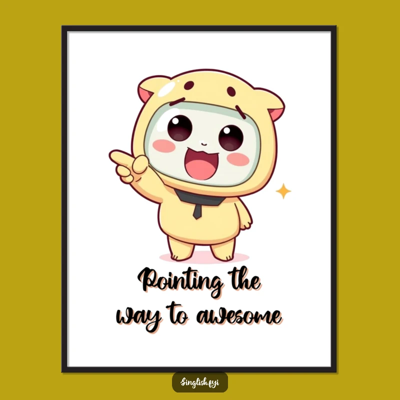 Funny Free Printable Wall Art: Excited Pointing Character, Quirky Downloadable Decor, Print at Home