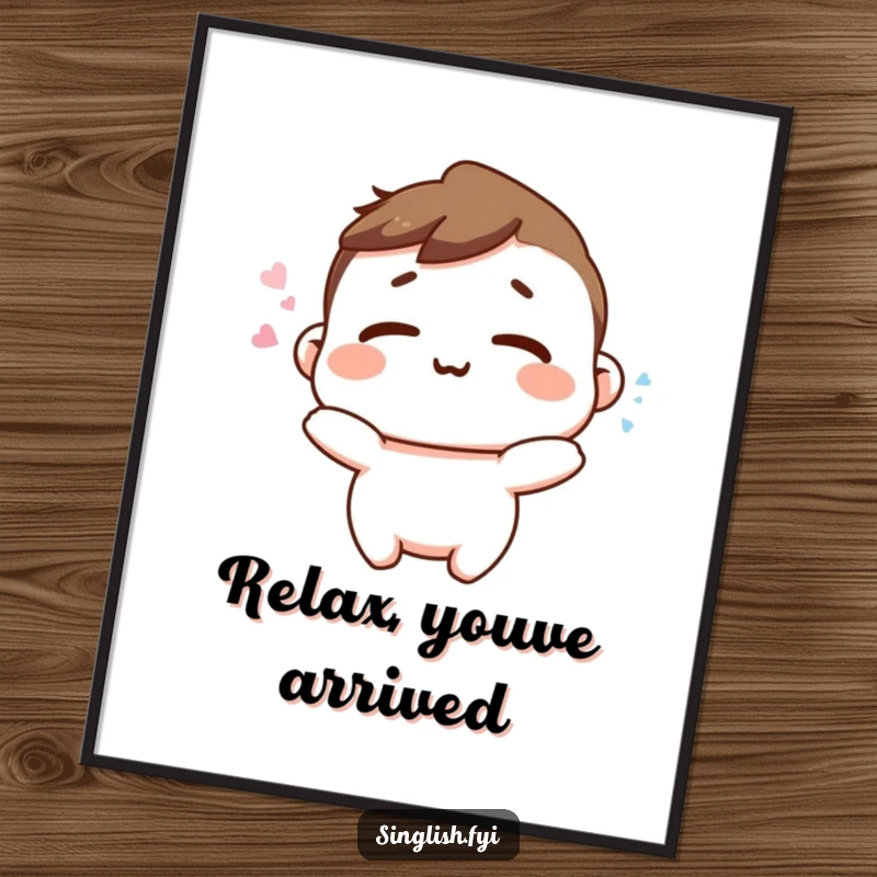 Funny Free Printable Wall Art: Character sighing happily with shoulders relaxed, conveying peace and humor, perfect for calming wall art.