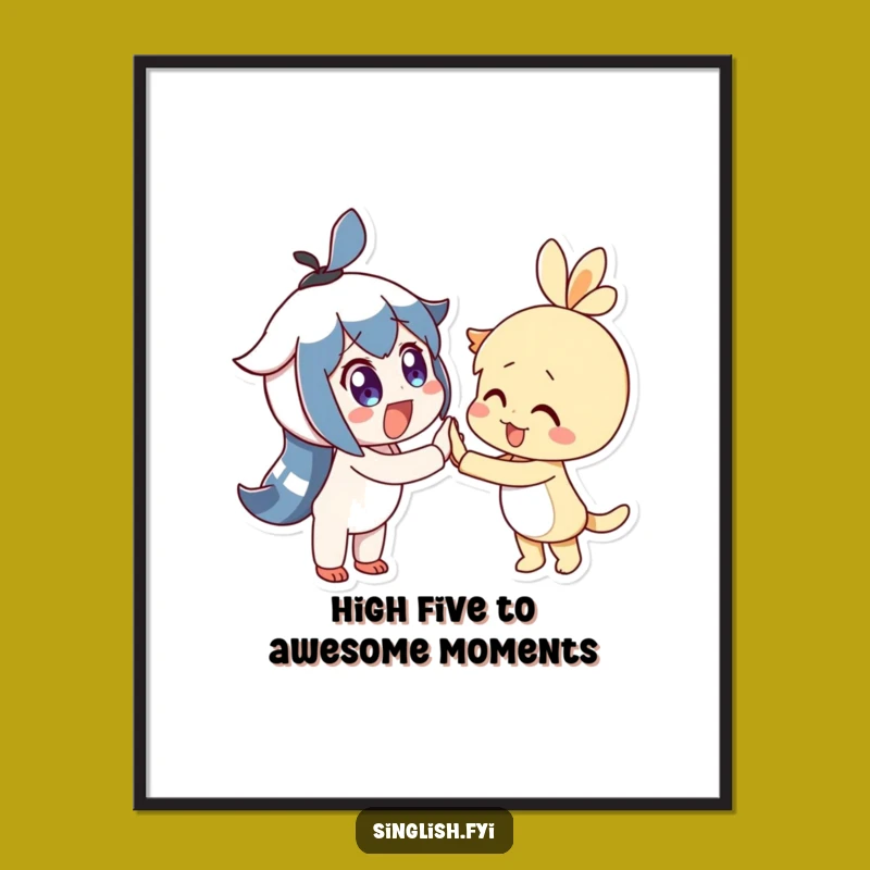 Funny Free Printable Wall Art: Joyful High-Five Duo - Hilarious Downloadable Decor