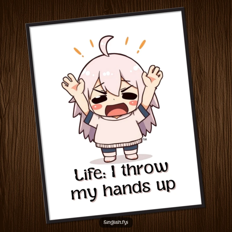 Funny Free Printable Wall Art: A character dramatically throws hands up in mock exasperation, adding humor to any room.