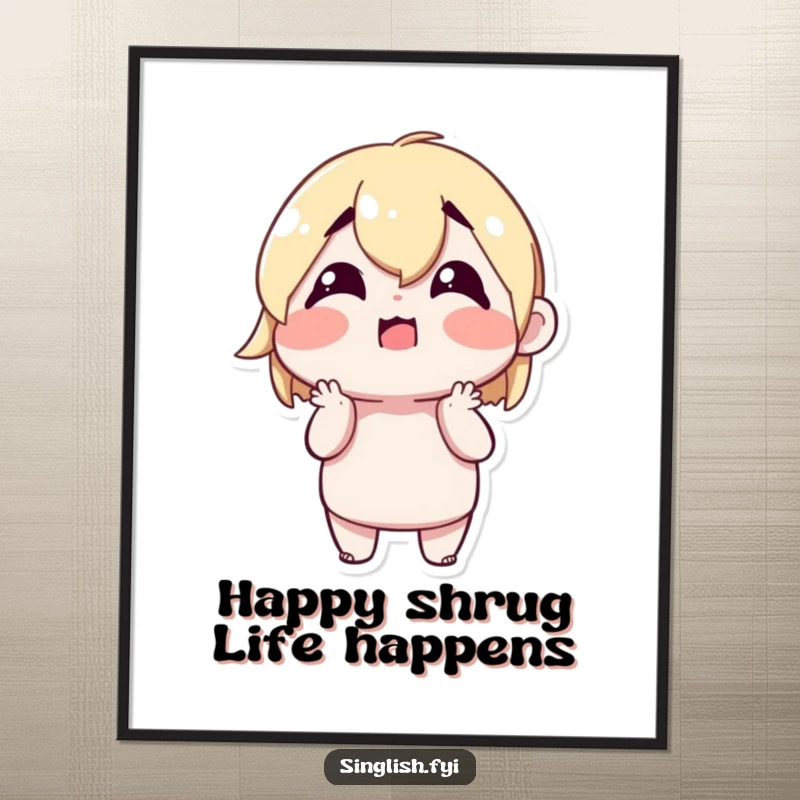 Funny Free Printable Wall Art: Character shrugging with a confused but happy expression, adding a touch of whimsical and relatable decor.