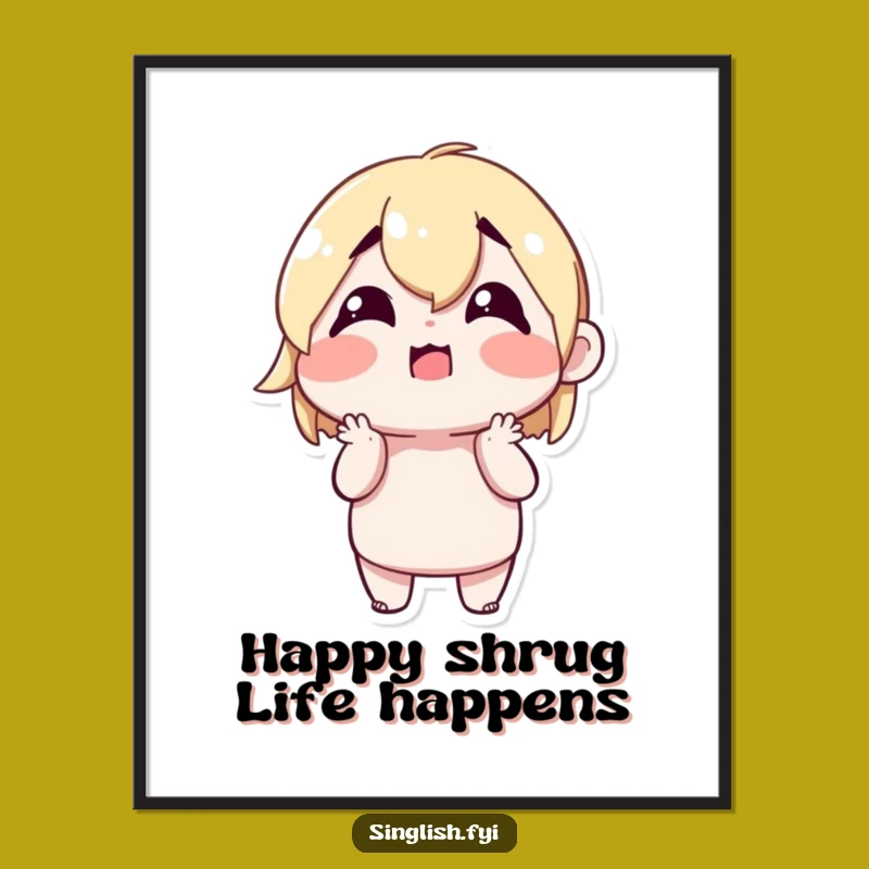 Funny Free Printable Wall Art: Shrugging Happy Character Downloadable Decor