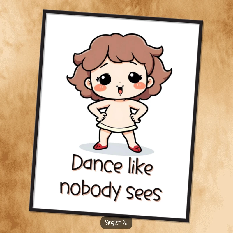 Funny Free Printable Wall Art: Cute character performing a silly dance with hands on hips, bringing energetic and humorous artistic flair.
