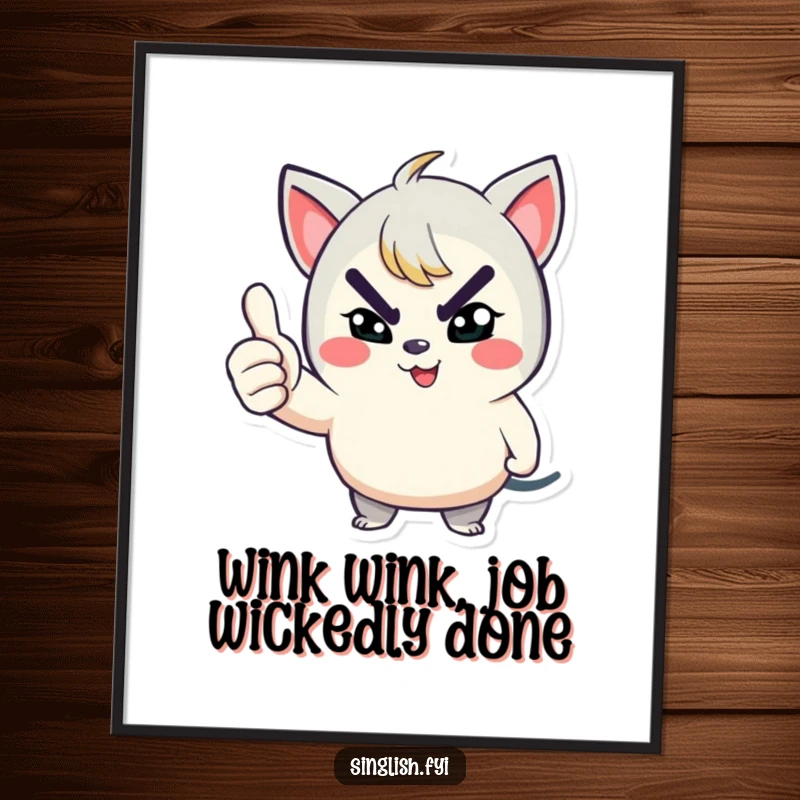Funny Free Printable Wall Art: A playful character winks with a mischievous grin and gives a thumbs up signal.