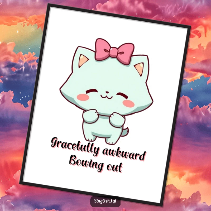 Funny free printable wall art: A character doing a mock bow with a cheeky grin, exuding playful confidence and humor.