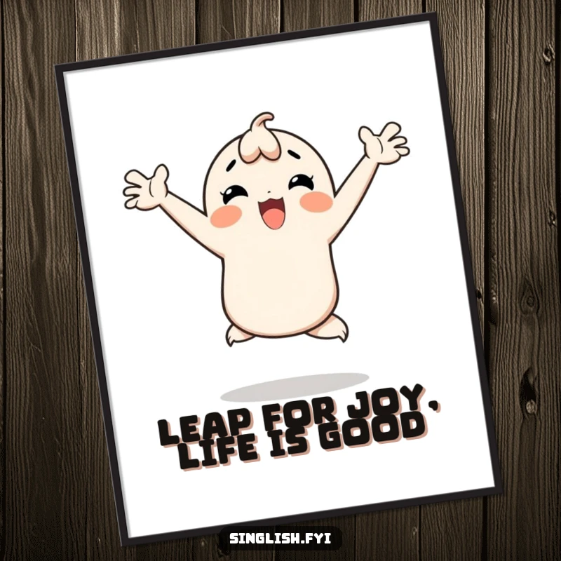 Funny Free Printable Wall Art: Character does a happy hop with arms thrown wide, embodying pure joy and excitement.