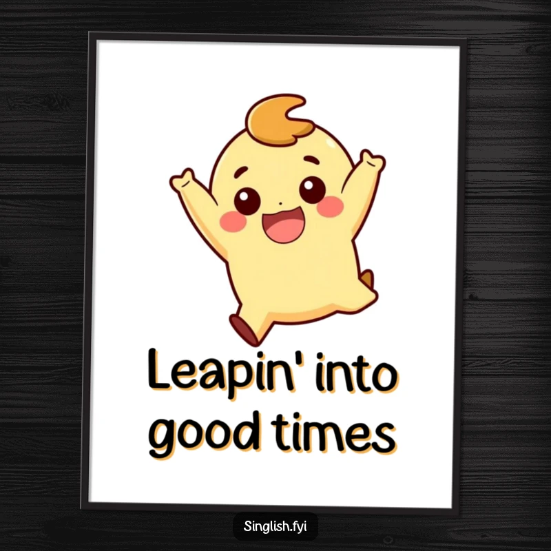 Funny Free Printable Wall Art: A character in mid-air, executing a fun jump with a huge, genuine smile and joyful energy.