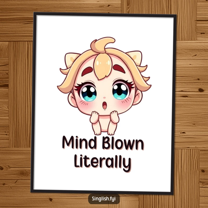 Funny Free Printable Wall Art depicting a character with comically wide eyes and raised eyebrows in surprise. Quirky downloadable decor.