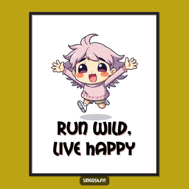 Free Printable Excitement Wall Art: Funny Running Character downloadable gift