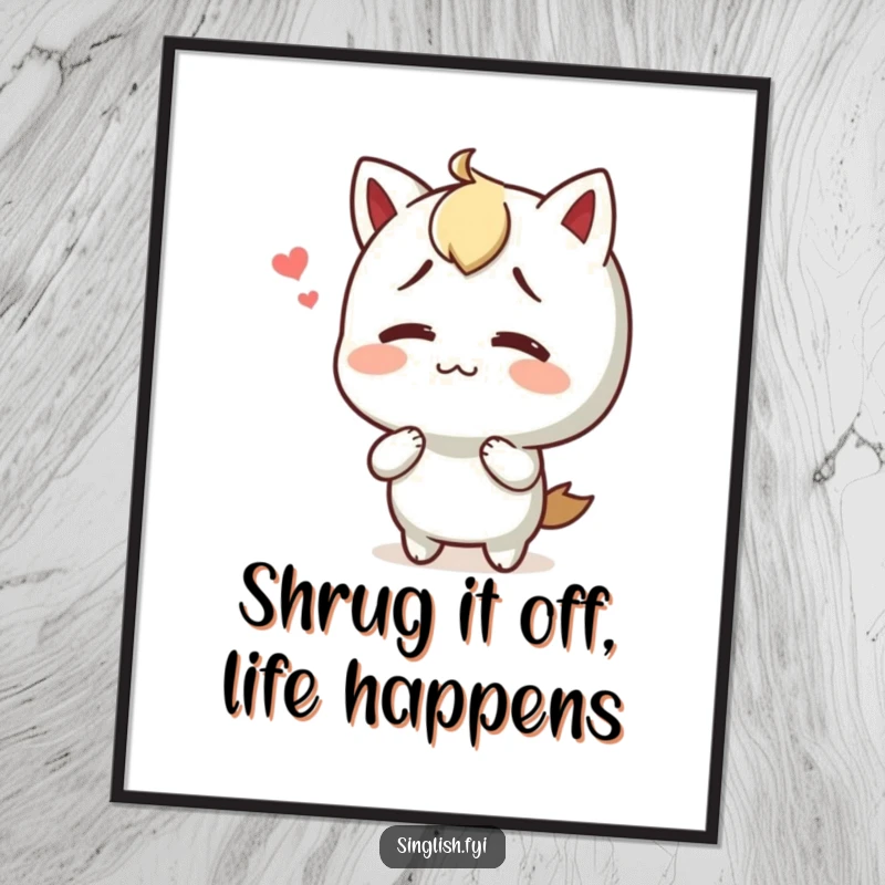 Funny Free Printable Wall Art: Character shrugs with a happy, confused expression, adding quirky charm to any room.