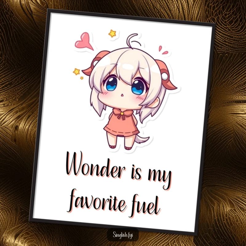 Funny Free Printable wall art depicting a character looking upwards with wide eyes, radiating wonder and pure excitement.