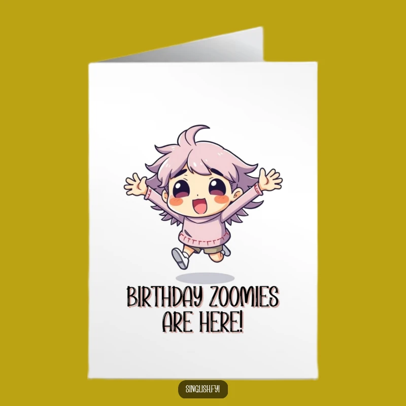 Free Printable Excitement Birthday Card: Funny Running Character downloadable gift