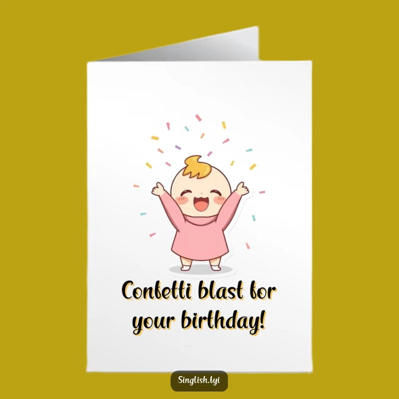 Free Printable Confetti Birthday Card: Tiny Character, Joyful Celebration, Downloadable Gift