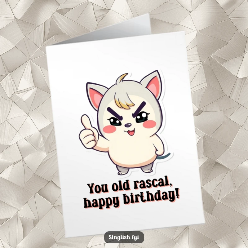 Funny Free Printable Birthday Card: A playful character winks with a mischievous grin and gives a thumbs up.