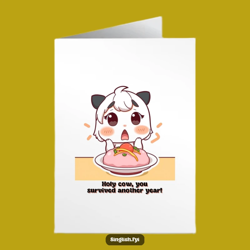 Free Printable Birthday Card: Surprised Foodie Character, Funny Downloadable Gift for a Food Lover