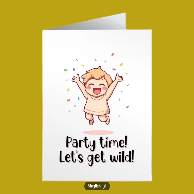 Free Printable Birthday Card: Joyful Confetti Jump - Funny Downloadable Gift