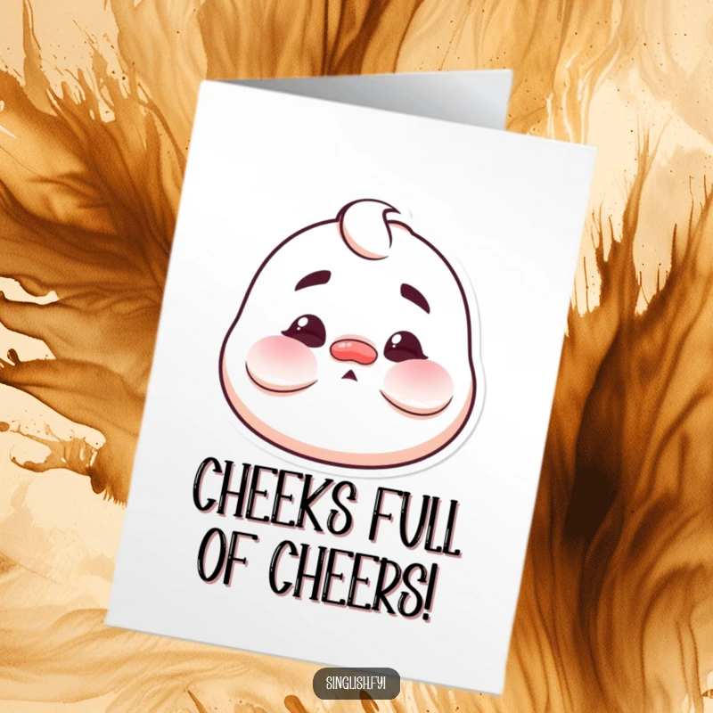 Funny Free Printable Congratulations Card: A character displaying a funny, exaggerated face with cheeks puffed out in comical surprise.