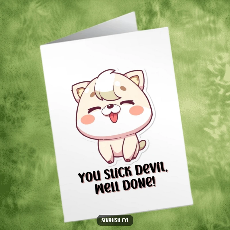 Funny Free Printable Congratulations Card: Character sticking tongue out with a wink, humorously celebrating achievements.