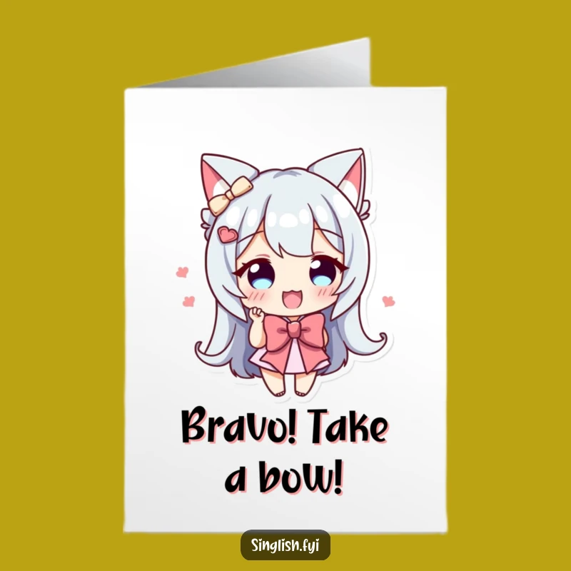 Free Printable Congrats Card: Character Bowing Enthusiastically, Hilarious Downloadable Gift