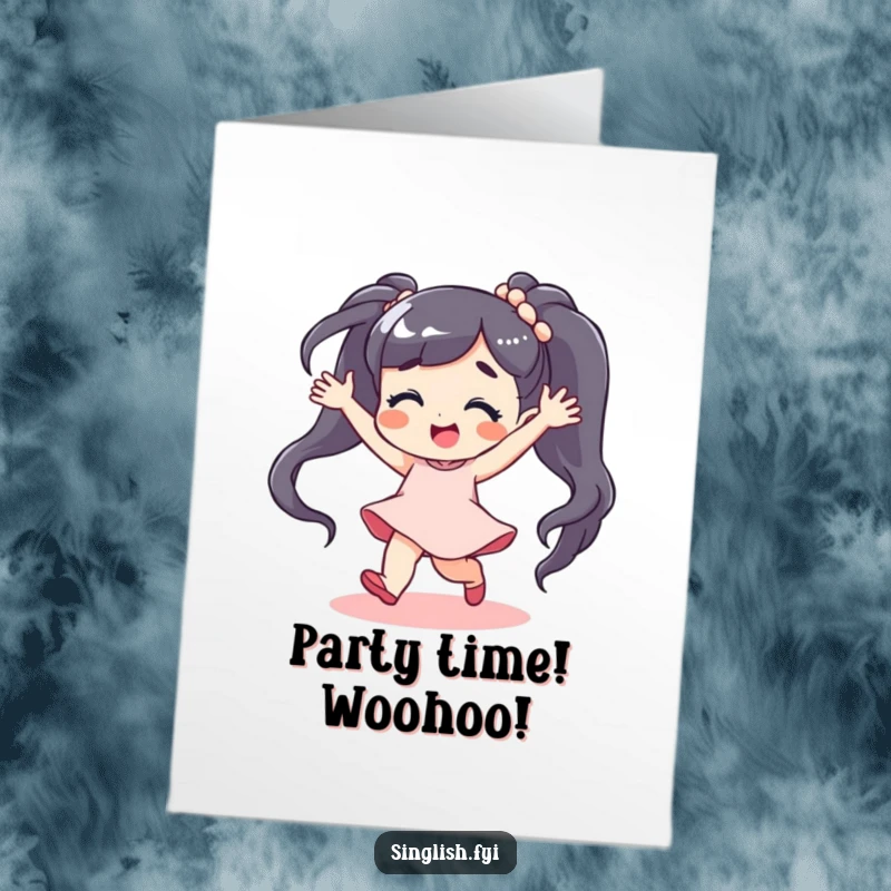 Funny Free Printable Congratulations Card: A character dancing with pure energy and a carefree expression, celebrating success.