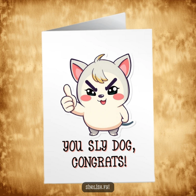 Funny Free Printable Congratulations Card: A playful character winks with a mischievous grin and gives a thumbs up.