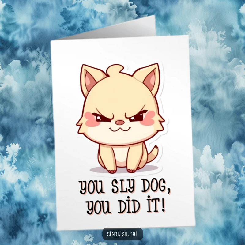 Funny Free Printable Congratulations Card showing a mischievous character with a sly grin winking, ideal for a funny congratulatory message.