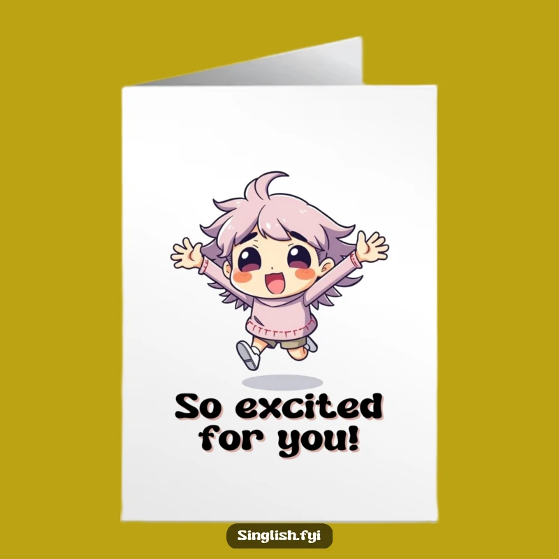 Free Printable Excitement Congratulations Card: Funny Running Character downloadable gift