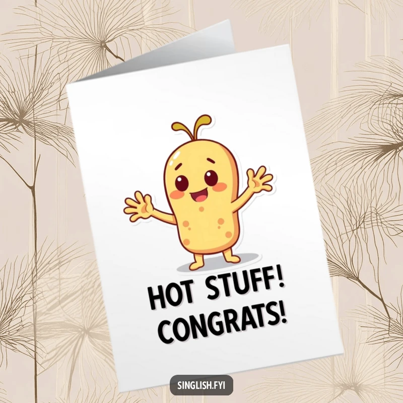 Funny Free Printable Congratulations Card: Cheerful roti fanning itself, a humorous way to toast to success and cool vibes.