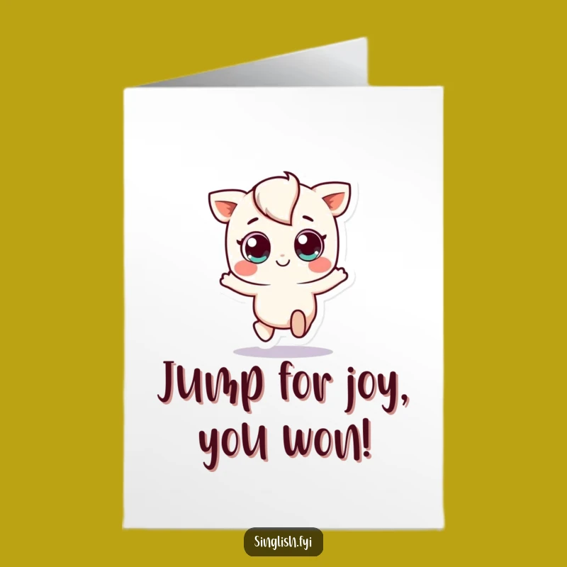 Free Printable Congrats Card: Playful Hopping Character, Cheerful Downloadable Gift, Print at Home