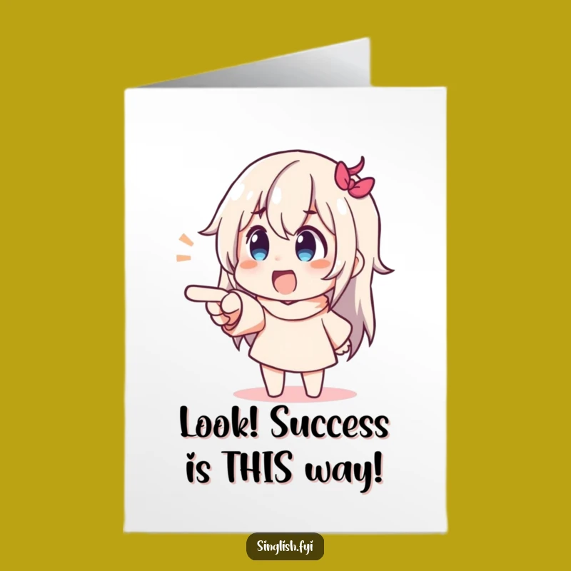 Free Printable Congrats Card: Pointing Character Celebrates Your Success Merrily