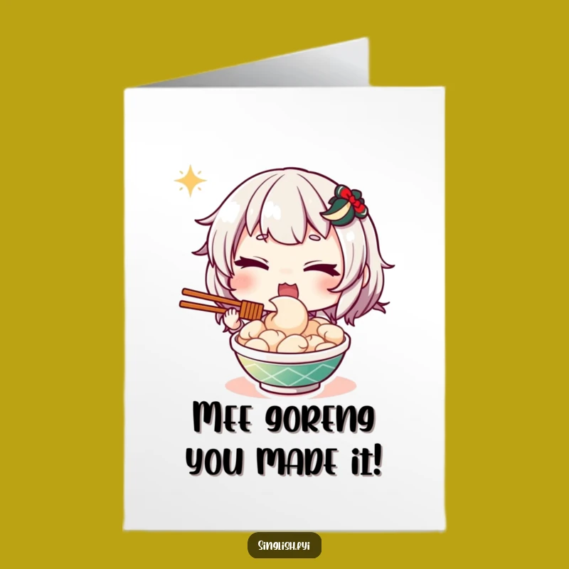 Free Printable Mee Goreng Congrats Card: Witty Winking Design for Instant Downloadable Success