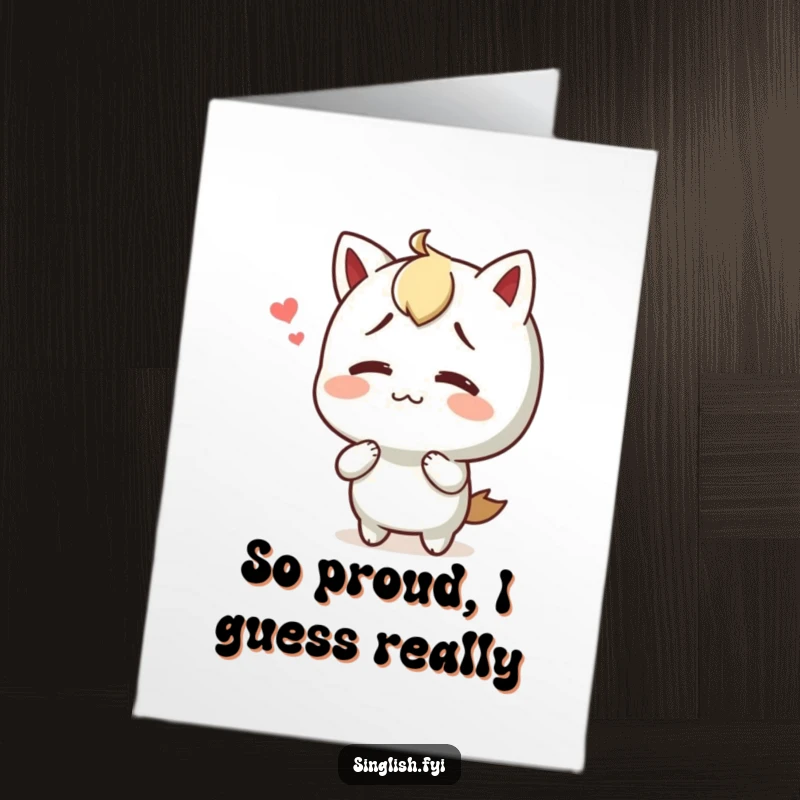 Funny Free Printable Congratulations Card: Character shrugs with a happy, confused expression, perfect for celebrating triumphs.